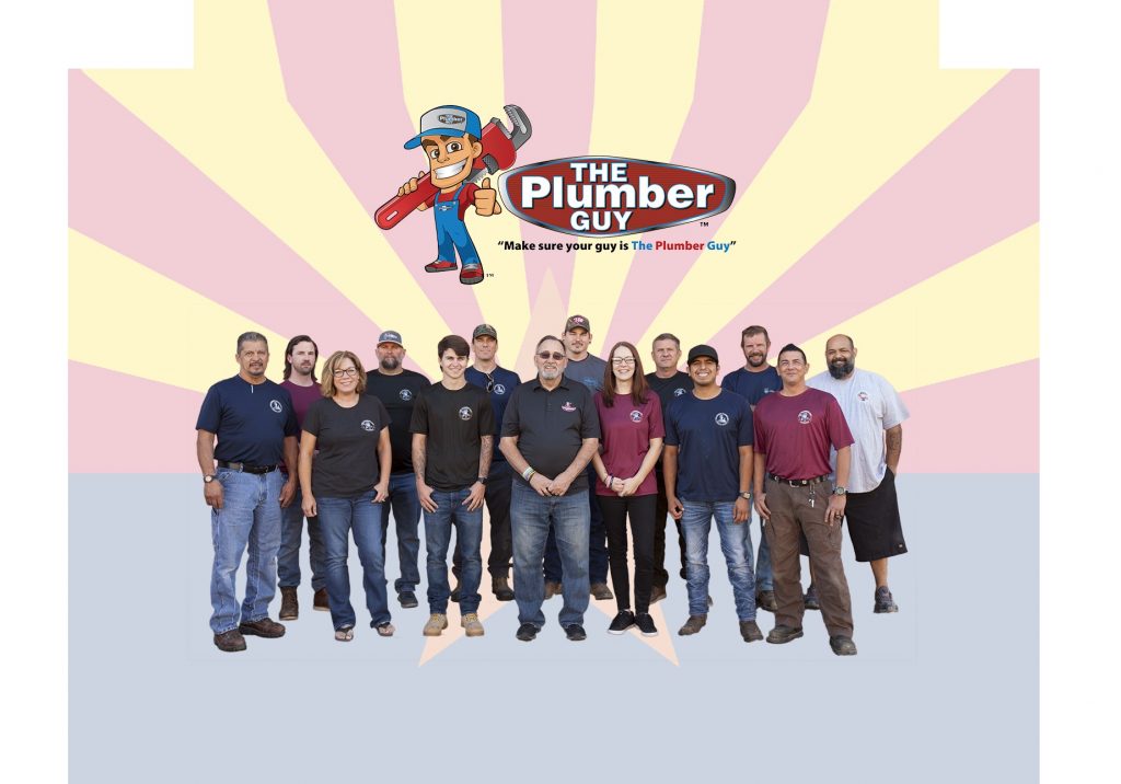 The Plumber Guy Team posting in front of a colorful background